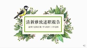 Burung, cabang dan daun, gaya sastra hijau, templat ppt laporan pembekalan yang segar dan elegan
