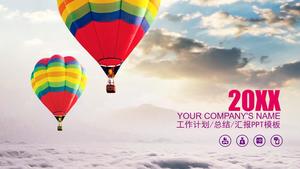Colorful hot air balloon on the cloud cover purple honorable work summary report ppt template