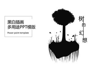 "Tree Fantasy" illustrazione in bianco e nero di arte astratta multiuso modello ppt dinamico generale