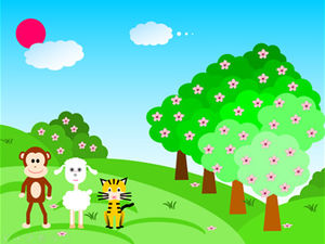 Modèle de ppt pour la journée des enfants du zoo de dessin animé de vecteur dessiné à la main de la forêt de la forêt