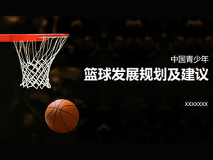 Çinli gençlik basketbolu geliştirme planı ve önerileri kırmızı ve siyah renkli dinamik ppt şablonu