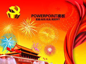 Cinta roja Tiananmen fuegos artificiales fiesta emblema organización fiesta construcción trabajo informe festivo plantilla ppt