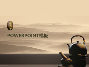 Tea set tea culture rolling mountain background ink and Chinese style ppt template