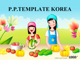 Koreanische gesunde Fruchtdiätvektorkarikatur-ppt-Schablone
