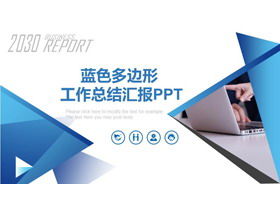 Szablon raportu PPT z podsumowaniem pracy w niebieskim trójkącie