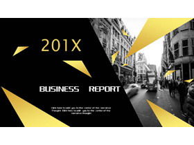 Șablon PPT pentru afaceri din aur negru cu fundal de imagine de stradă europeană și americană
