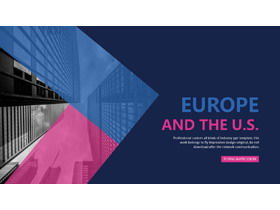 青い粉フラットデザインヨーロッパとアメリカのビジネスPPTテンプレート