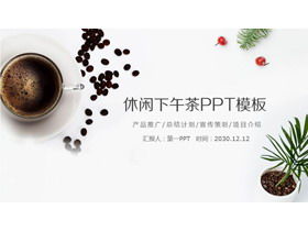 PPT-Schablone des frischen Nachmittagstees mit Kaffee-Bonsai-Hintergrund