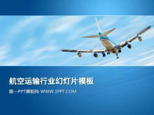 Plantilla de diapositiva con avión volando en el fondo del cielo