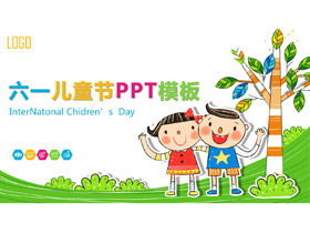 Renk sevimli çizgi çocuk arka plan Çocuk Bayramı PPT şablonu