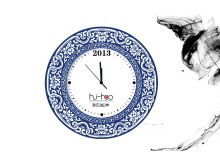 Download del modello di presentazione del nuovo anno in stile cinese su sfondo blu inchiostro e porcellana bianca