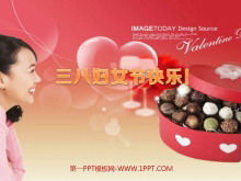 Templat PPT Hari Wanita dengan latar belakang cinta cokelat mawar