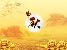 Modello dinamico di presentazione del festival di metà autunno con sfondo dorato del paesaggio di loto