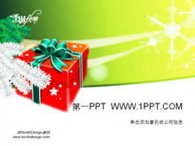 緑の背景に赤いギフトボックスとクリスマスPPTテンプレート