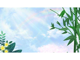 Ciel bleu nuages ​​blancs plantes vertes thème de printemps image de fond PPT