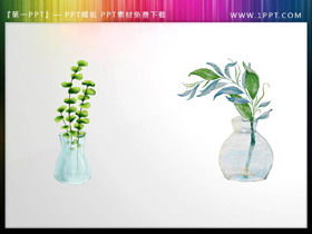 Dois materiais PPT verdes frescos em aquarela bonsai