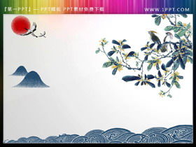 Ink flower and bird PPT material