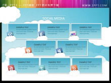 Céu azul e nuvens brancas com material de caixa de texto PPT no fundo da rede social