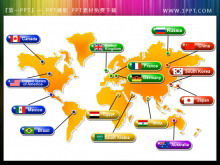 国のロゴ付きの絶妙な世界地図PPT背景画像