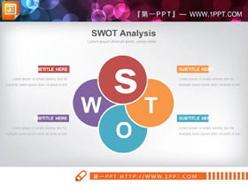 6种颜色组合的SWOT分析PPT图表