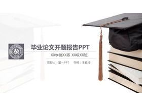 Szablon raportu otwarcia pracy dyplomowej PPT z książkami i tłem kapelusza lekarza