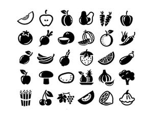 Fructe și legume icoane vectoriale ppt alimente monocrome