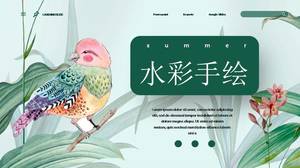 Kreatives Design handbemalte grüne Blumen und Vögel ppt-Vorlage