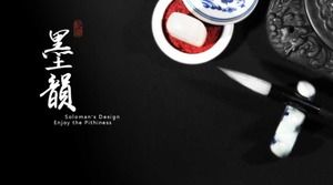 Modèle PPT de style chinois rime avec encre noir et blanc