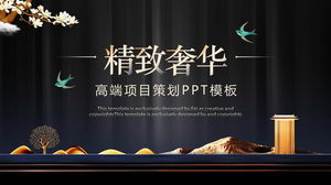 Modèle PPT de planification de projet de style chinois en or noir exquis téléchargement gratuit