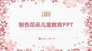 Kinderbildungsthema PPT-Vorlage mit rosa Cartoon-Blumenmuster-Hintergrund