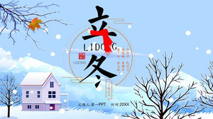 Szablon Lidong PPT z tłem kreskówki zimowej sceny śniegu