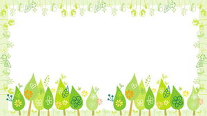 녹색 신선한 만화 나무 식물 테두리 PPT 배경 그림