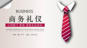 Шаблон PPT тренировки делового этикета с изысканным фоном галстука