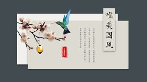 Cartão de flores e pássaros lindo modelo de PPT de estilo chinês