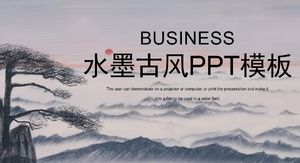 Bellissimo modello PPT in stile cinese con sfondo dipinto a inchiostro in rima antica