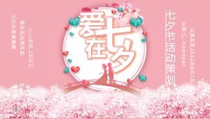 Șablon PPT de planificare a evenimentelor Festivalului Qixi de fundal de mare cu flori roz cald
