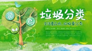 Yeşil taze suluboya karikatür hava arka plan çöp sınıflandırması çevre koruma propagandası PPT şablonu