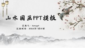 Lanskap sajak kuno yang indah, latar belakang gaya lukisan Cina, template PPT umum