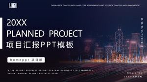 Project report PPT template with city night scene background