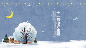 Modèle PPT de novembre bonjour avec fond de ciel de nuit de neige dessin animé bleu
