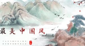 Güzel ve zarif elle boyanmış Çin resmi arka planı Çin tarzı genel PPT şablonu