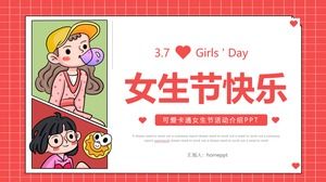 Plantilla PPT de Happy Girls 'Day con fondo de chicas de dibujos animados