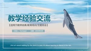 Modèle PPT d'échange d'expérience d'enseignement avec fond bleu mer et ciel bleu et baleine
