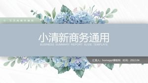 Watercolor flowers leaves blue ash fresh wind business general ppt template