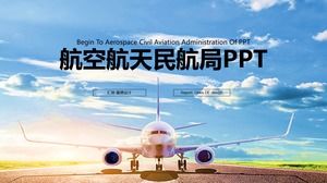 Modelo de PPT de logística de transporte de aeronaves da Administração de Aviação Civil Aeroespacial azul-verde