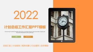 Orange clock background work plan summary ppt template