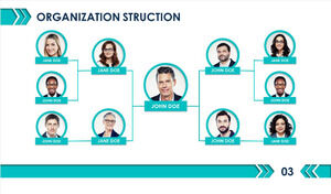 蓝色带头像公司组织结构图PPT模板
