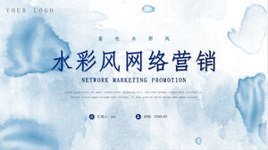 Acuarelă albastră de marketing în rețea șablon PPT pentru planul de promovare a marketingului de produse