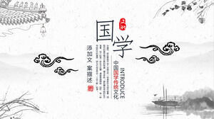 Modelo de PPT de tema de aprendizado chinês de estilo elegante de tinta e lavagem