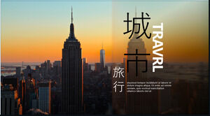 Șablon PPT de jurnal de călătorie de publicitate corporativă cu afișare de imagini ale orașului atmosferic